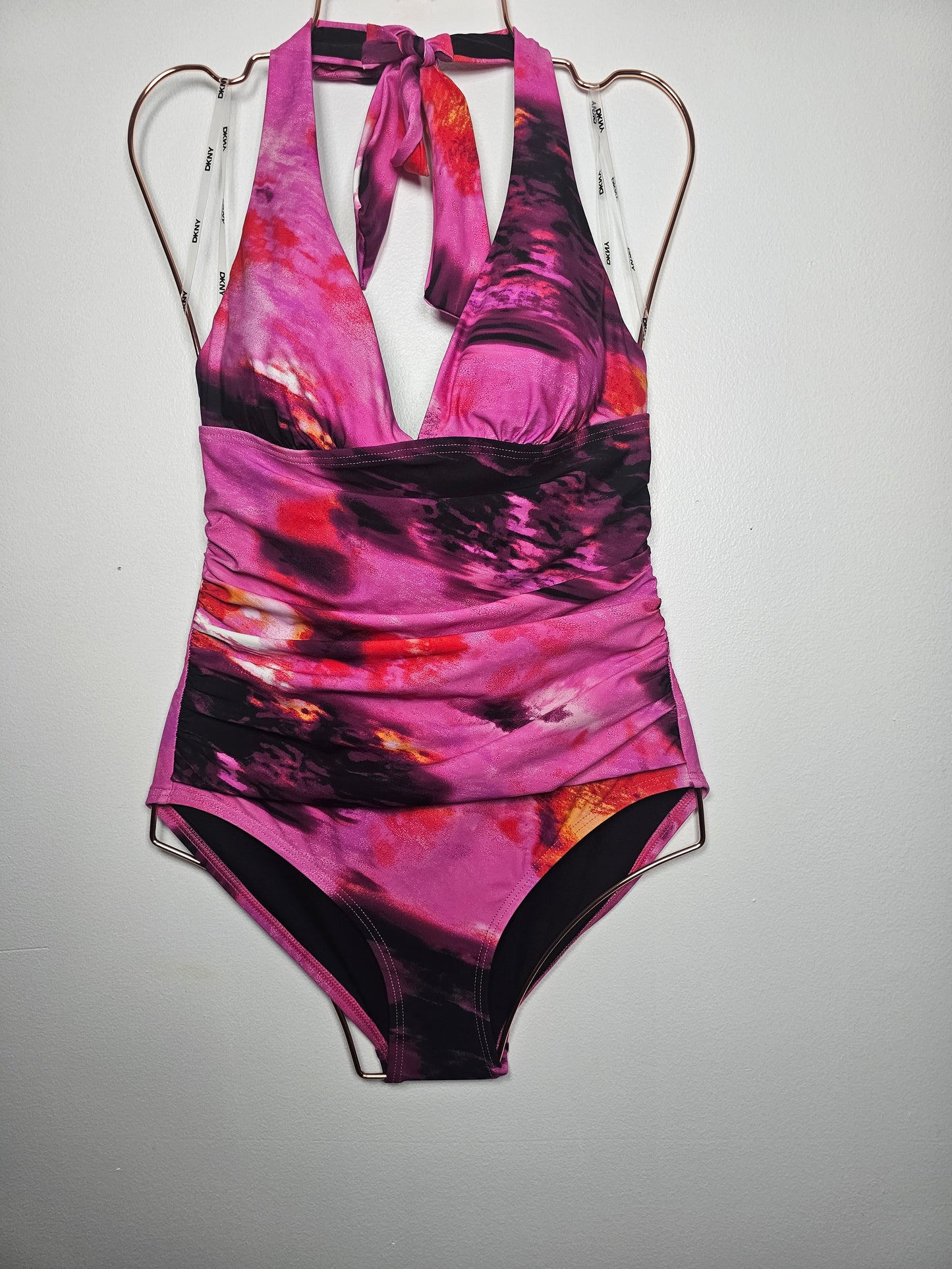 DKNY Women's Tie-Back Halter-Style Pink Multi Size S No tag