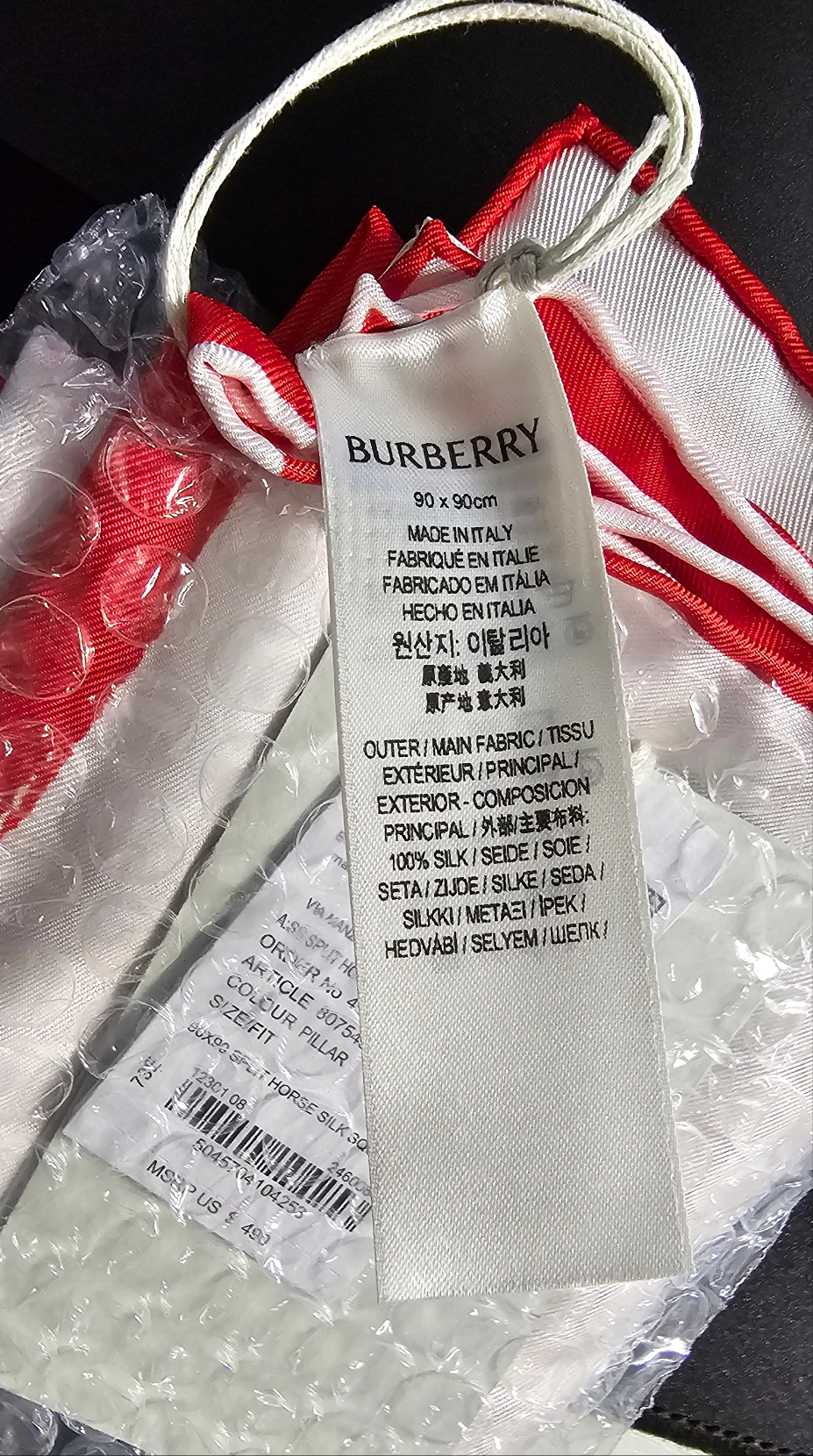 $490 New Burberry Split Horse Scarf 100% Silk Size 90x90 cm