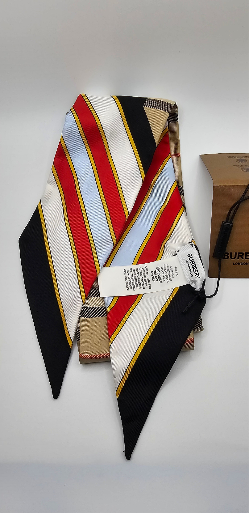 Burberry Kensington Posy TB Monogram Silk Ribbon Scarf – 180x8 cm – Made in Italy