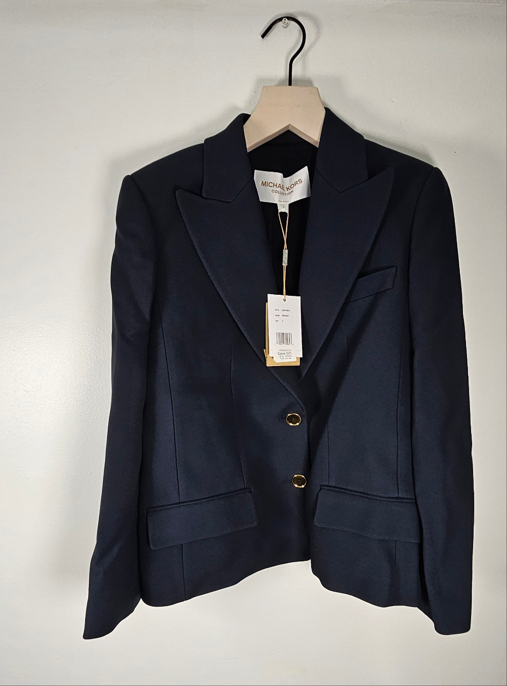 $2190 Michael Kors Women Crepe Sablé Cropped Boyfriend Jacket Dark Blue Size 2