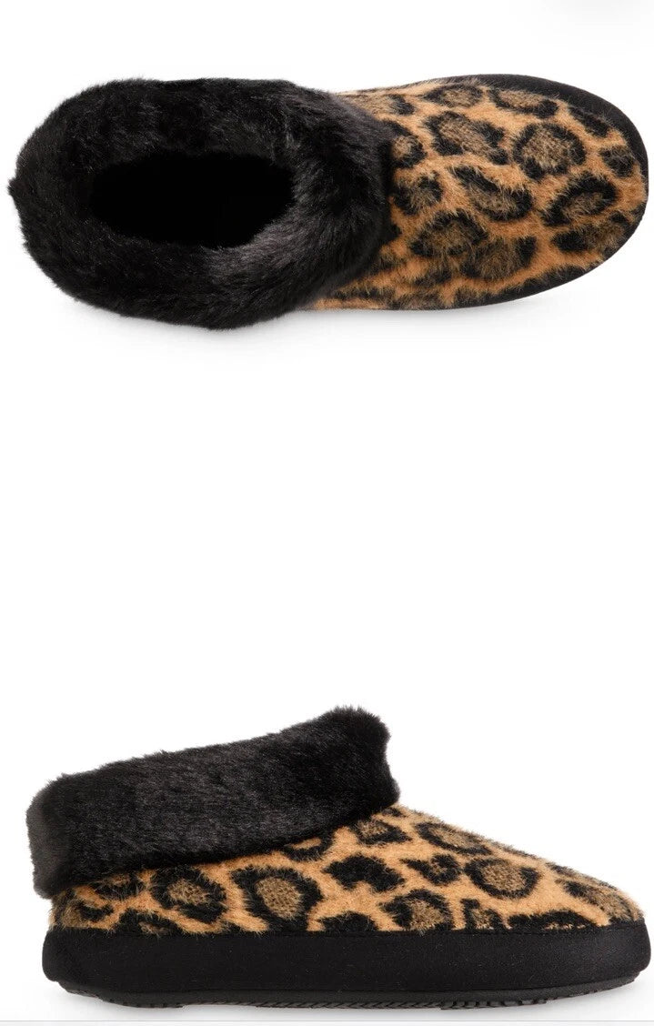 Isotoner Women’s ECO Comfort Memory Foam Boot Slippers – Cheetah – Size M (6.5–7.5)