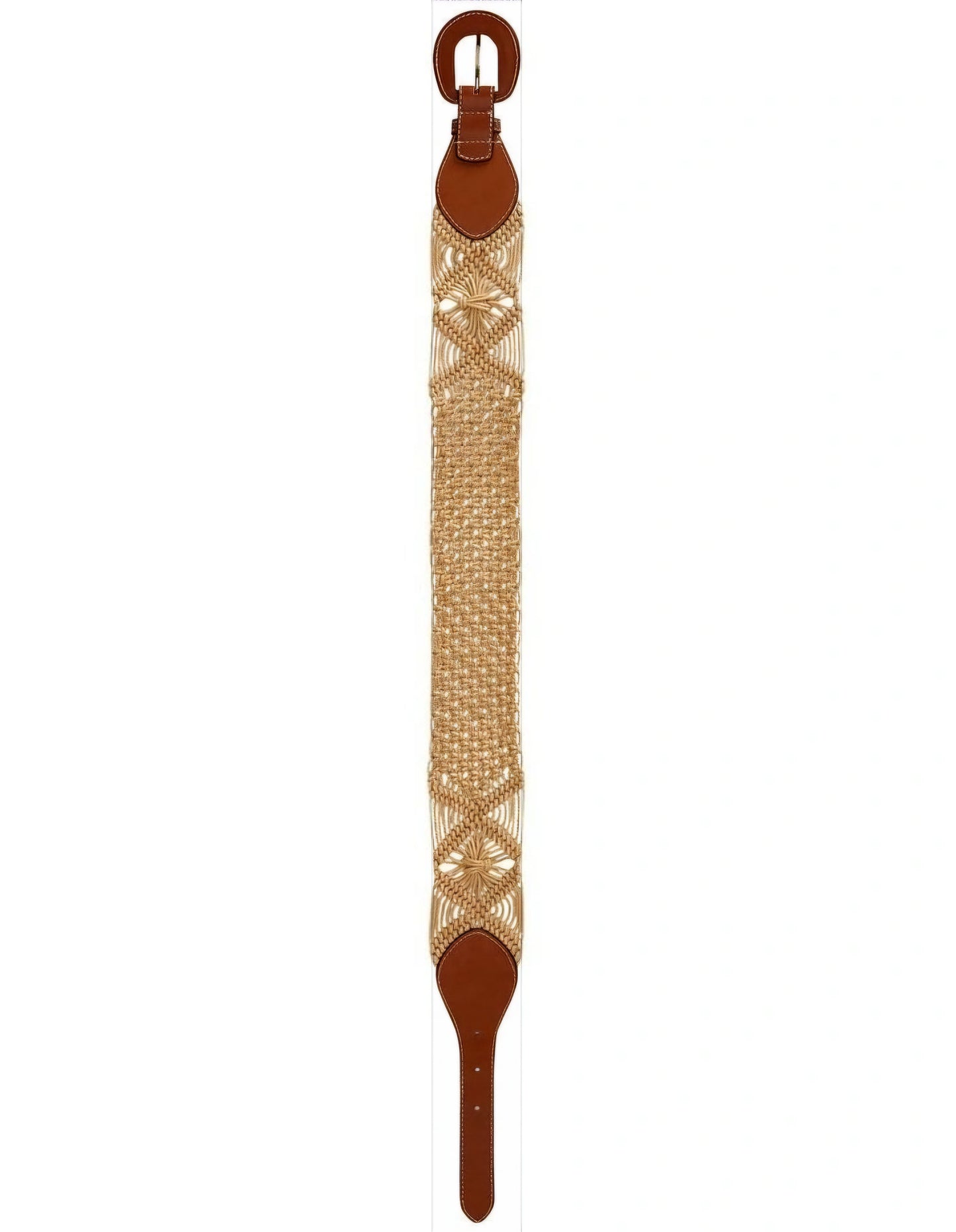 Lauren Ralph Lauren Leather-Trim Corded Macramé Wide Belt – Natural Tan – Size S
