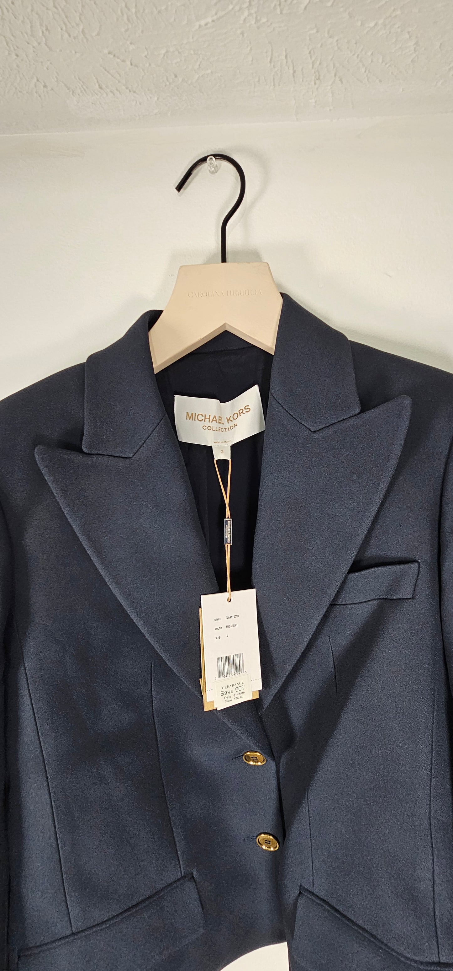 $2190 Michael Kors Women Crepe Sablé Cropped Boyfriend Jacket Dark Blue Size 2
