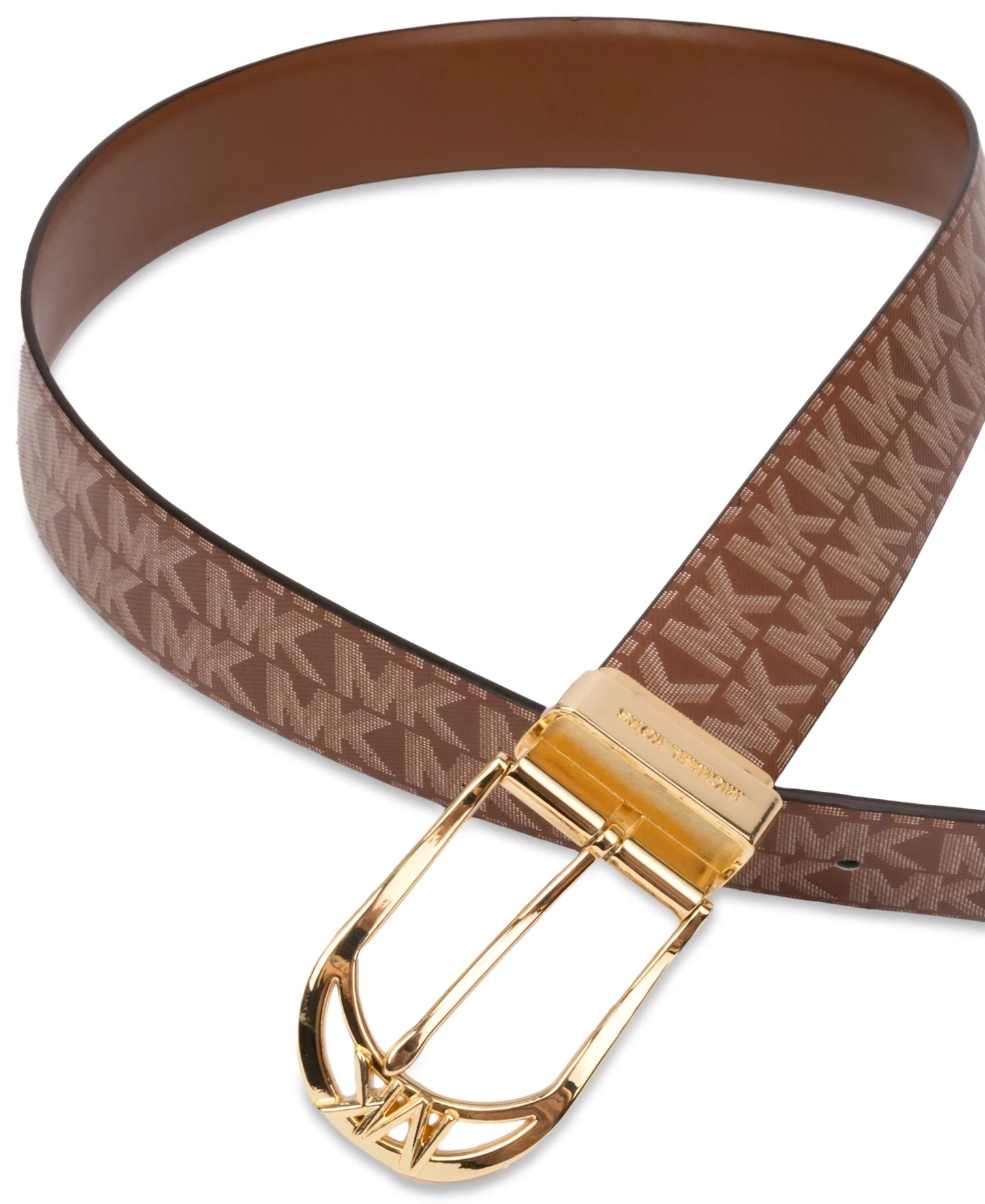 Michael Kors Women's Reversible Logo Belt - Luggage Gold, Size S, Genuine Leather