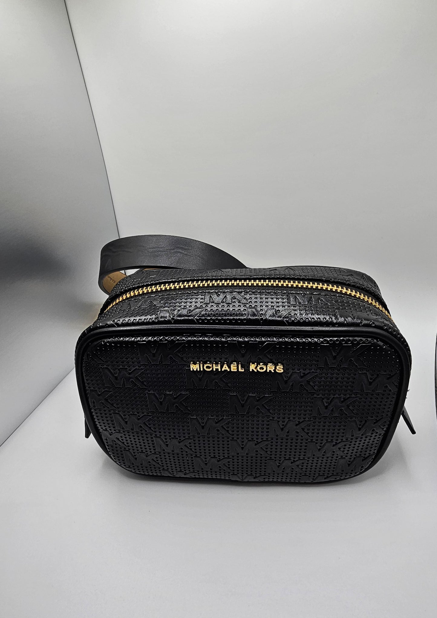 Michael Kors Women's MK Embossed Logo Belt Bag Fanny Pack – Black