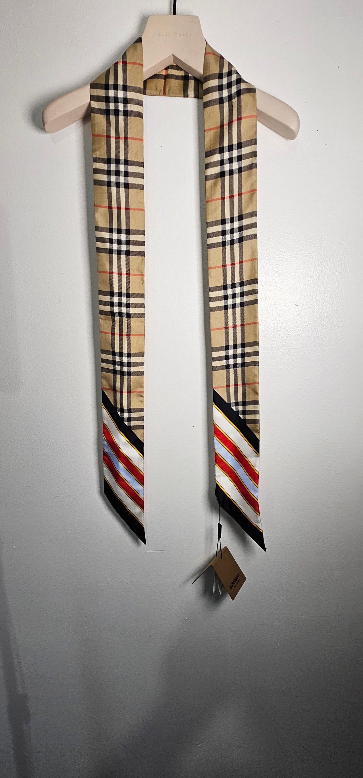 Burberry Kensington Posy TB Monogram Silk Ribbon Scarf – 180x8 cm – Made in Italy