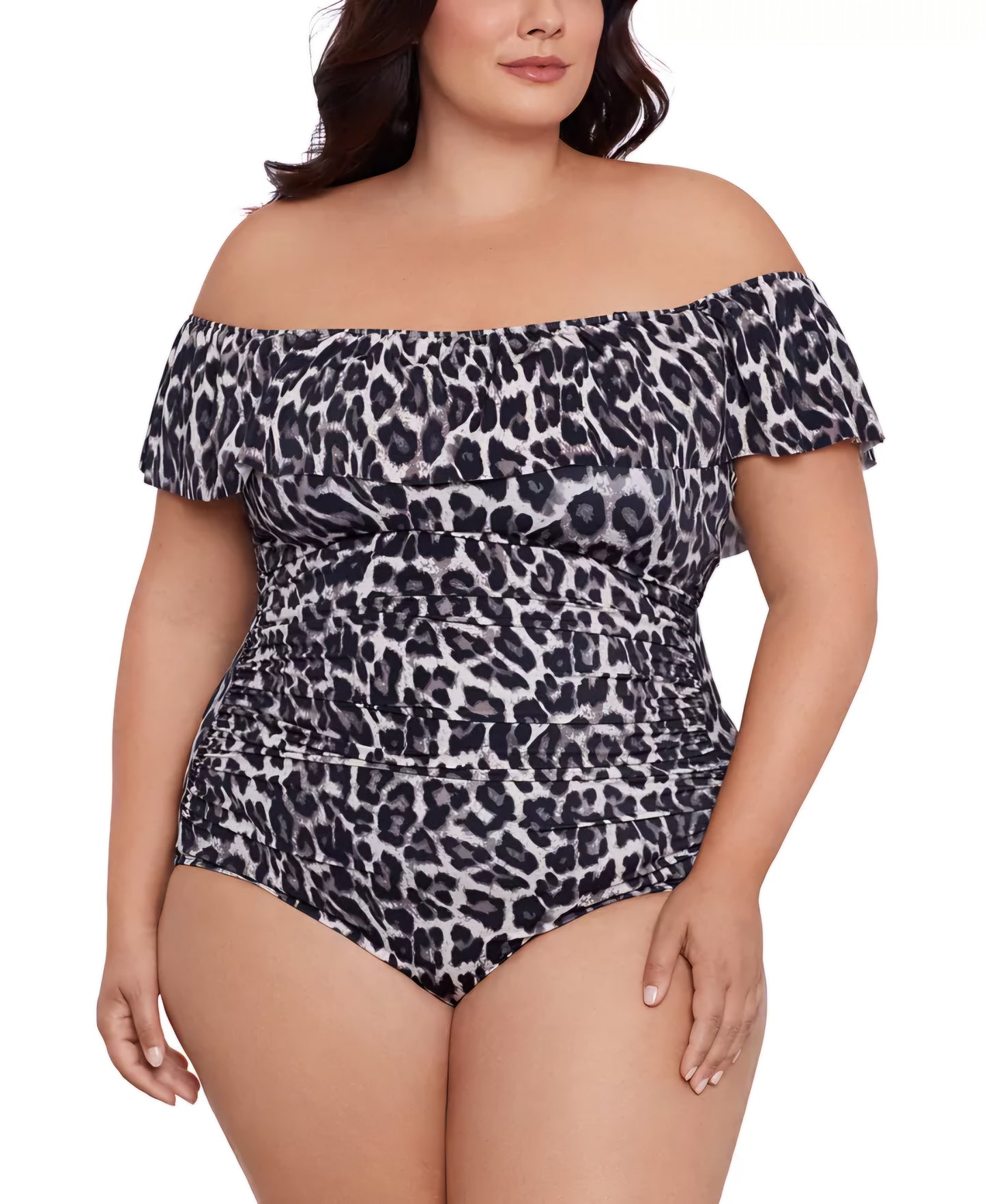 Swim Solutions Plus Size Cheetah-Print Off-Shoulder One-Piece Swimsuit – Size 20W