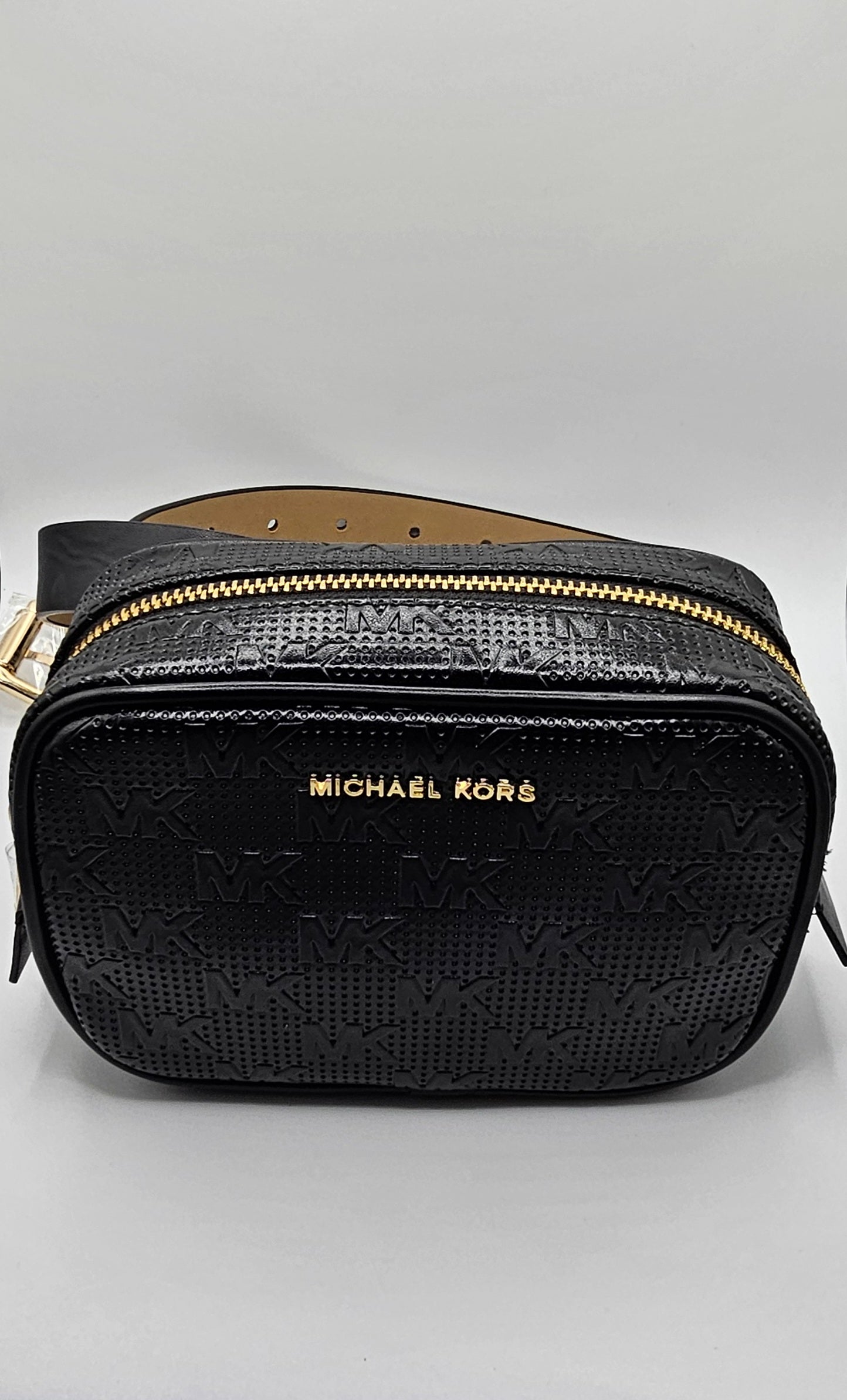 Michael Kors Women's MK Embossed Logo Belt Bag Fanny Pack – Black