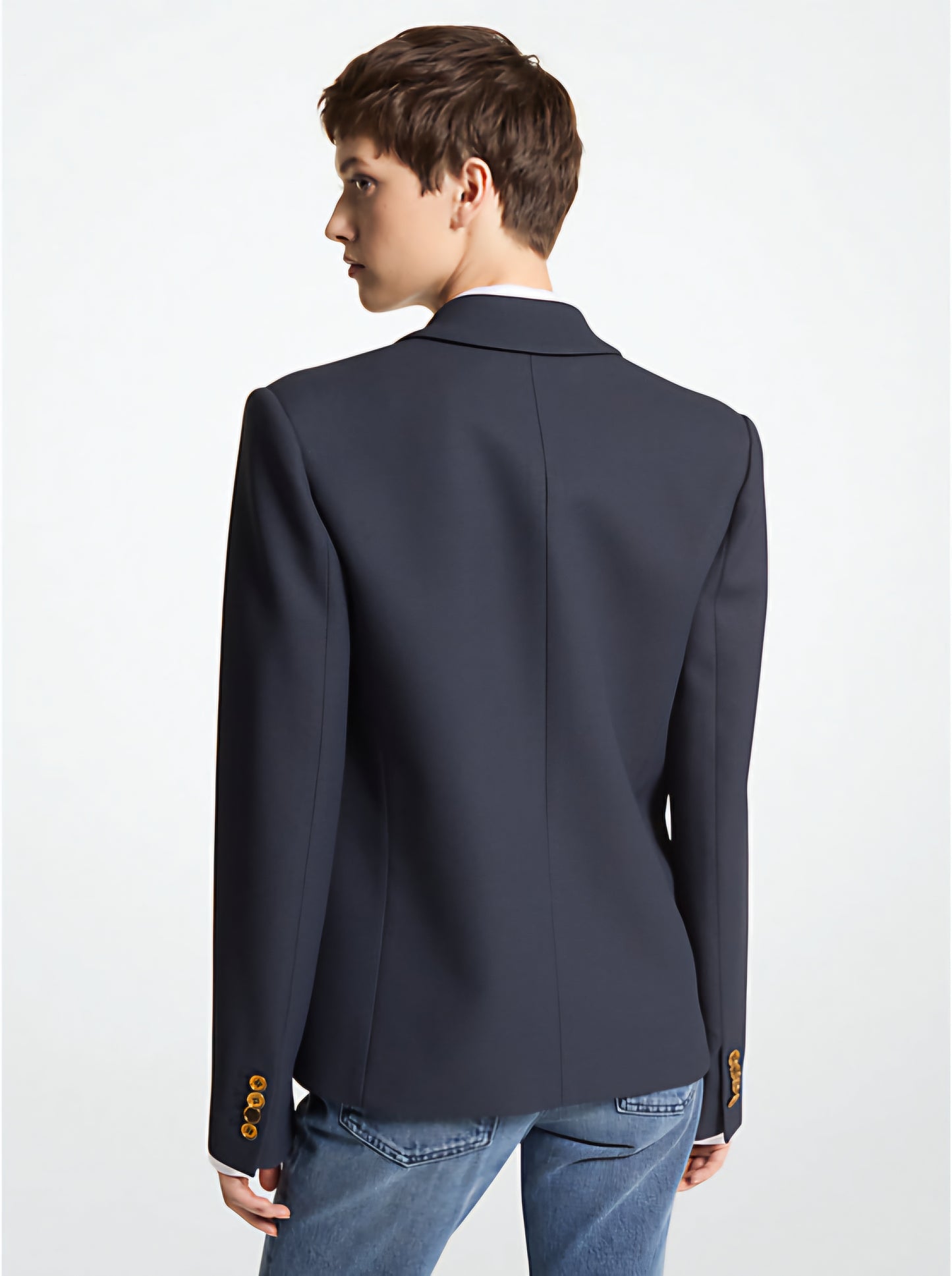 $2190 Michael Kors Women Crepe Sablé Cropped Boyfriend Jacket Dark Blue Size 2