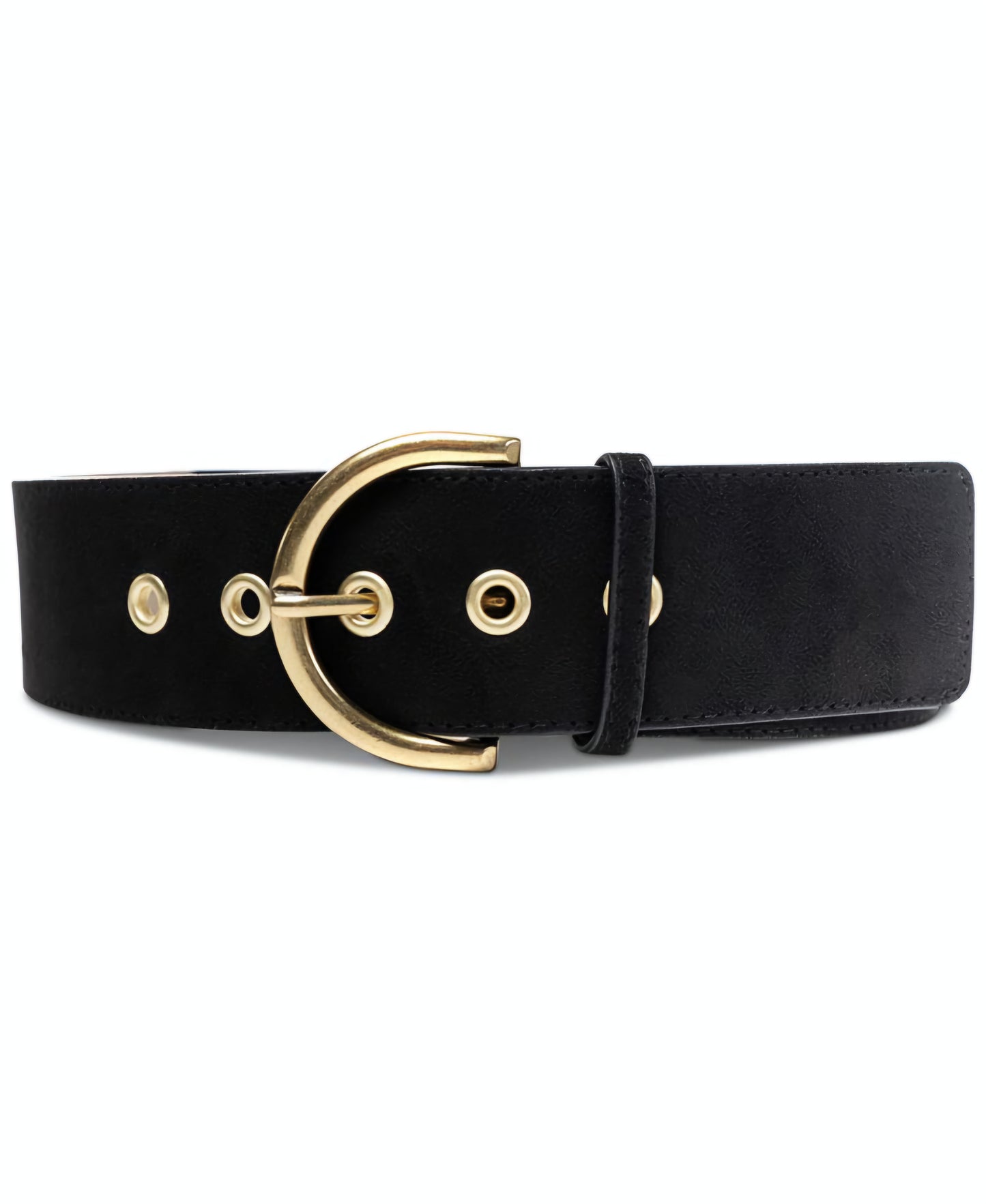 Style & Co Women's Faux-Suede Stretch Belt – Black, Gold Buckle, Size M/L