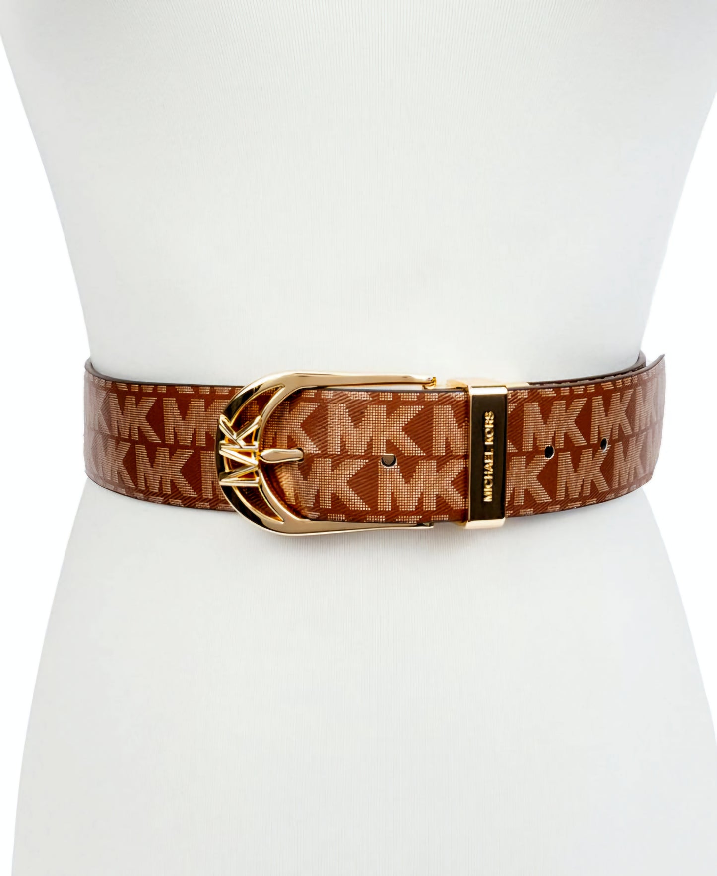 Michael Kors Women's Reversible Logo Belt - Luggage Gold, Size S, Genuine Leather