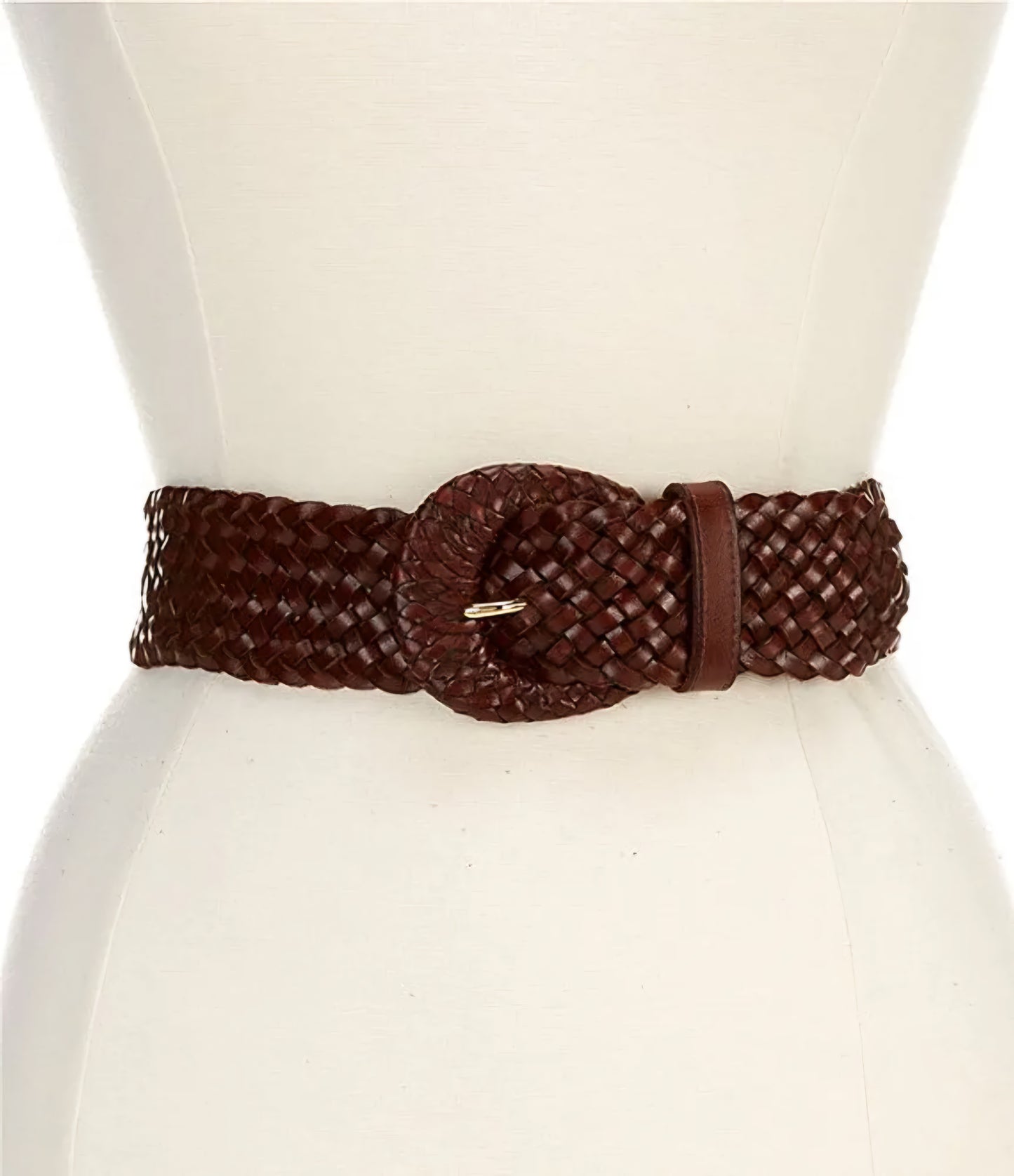 Ralph Lauren Women's Braided Leather Belt – Brown – Woven Round Buckle – Size XL