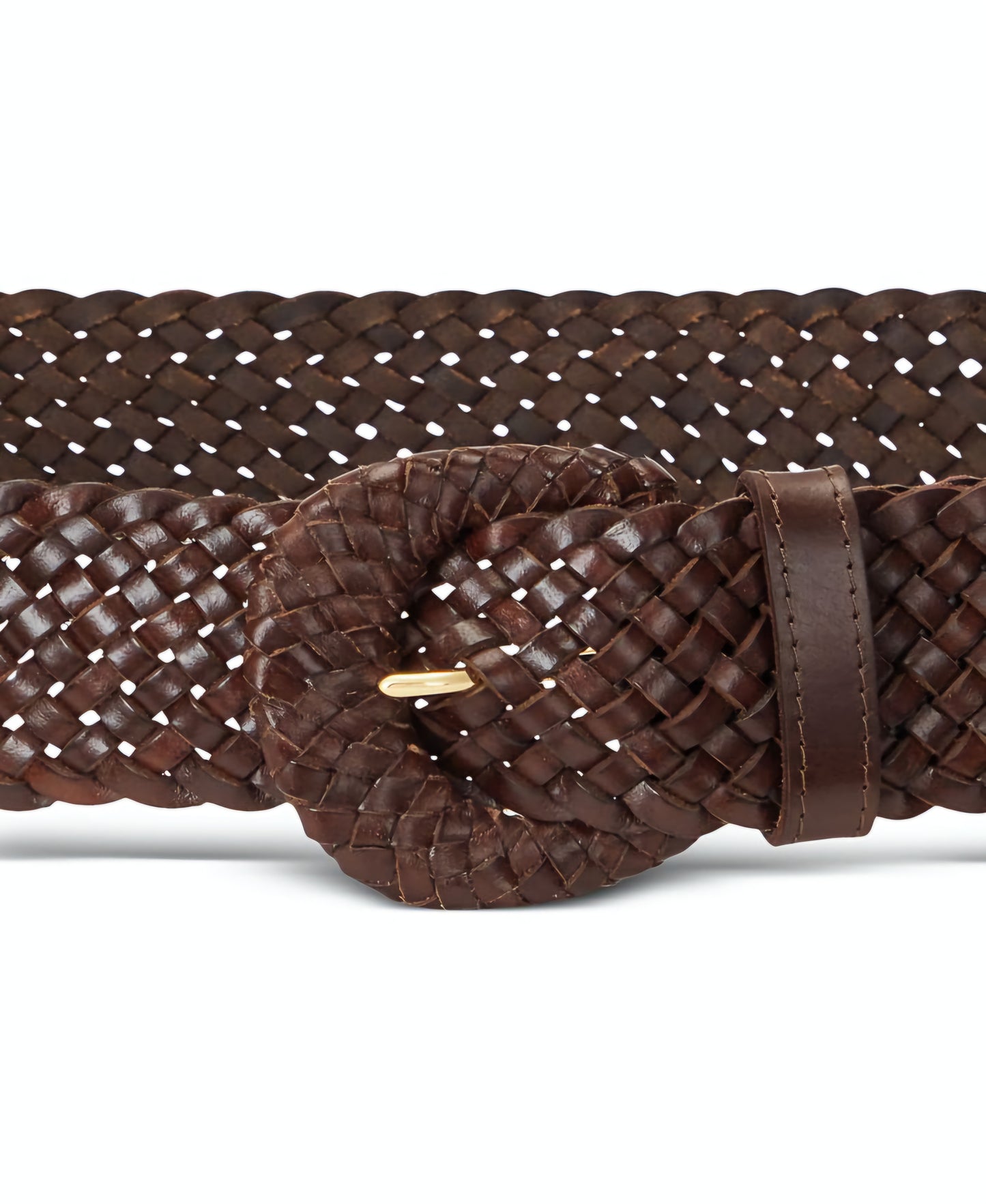 Ralph Lauren Women's Braided Leather Belt – Brown – Woven Round Buckle – Size XL