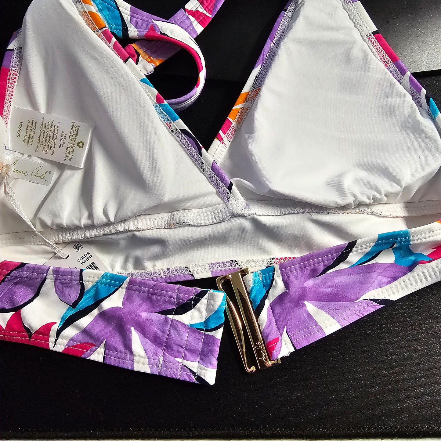 Anne Cole Women's Marylin Printed Halter Bikini Top – White Multi Leaf | Sizes S, M, L