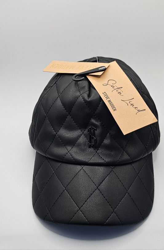 Steve Madden Women's Brita Faux Leather Hat ONE-SIZE Adjustable