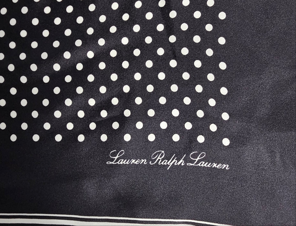 100% SILK Lauren Ralph Lauren Polka Dot Print Women Scarf Square 22″ X 22″ NEW