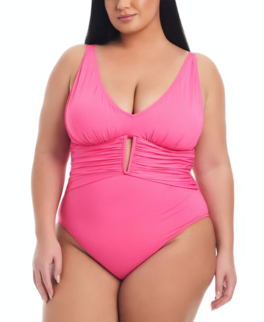 Bleu by Rod Beattie Plus Size Ruched One-Piece Pink Bling Swimsuit Size 16w, 18w, 20w, 22w