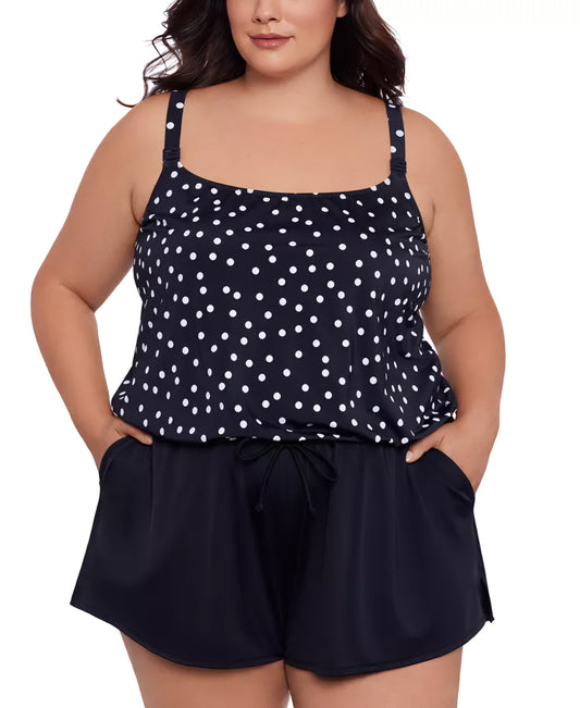 Swim Solutions Plus Size Polka Dot Swim Romper One-Piece – Size 22W
