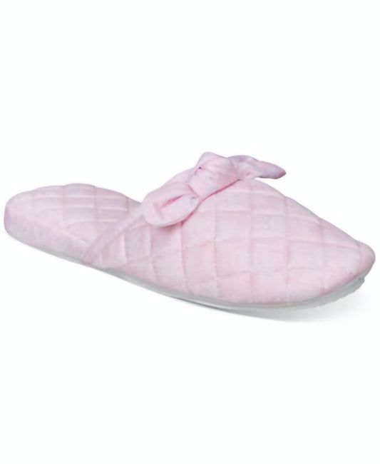 Charter Club Women's Bow-Top Quilted Slippers – Pink | Size M,L,XL
