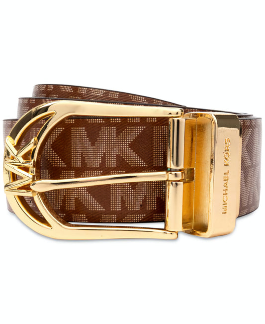 Michael Kors Women's Reversible Logo Belt - Luggage Gold, Size S, Genuine Leather
