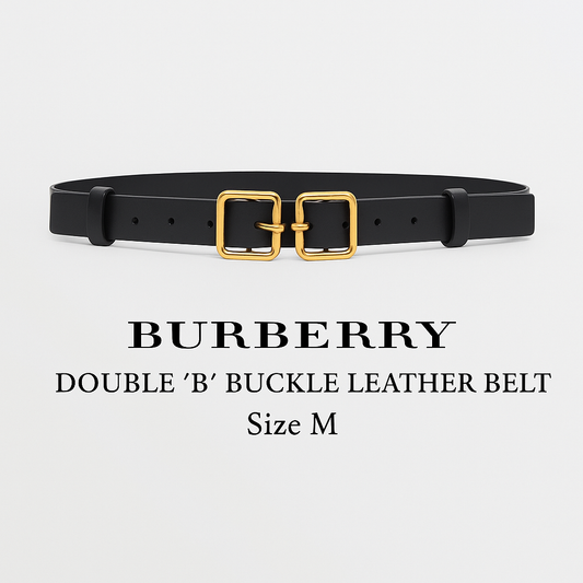 Burberry Women's Double B Buckle Leather Belt – Black, Size M, Made in Italy, MSRP $640
