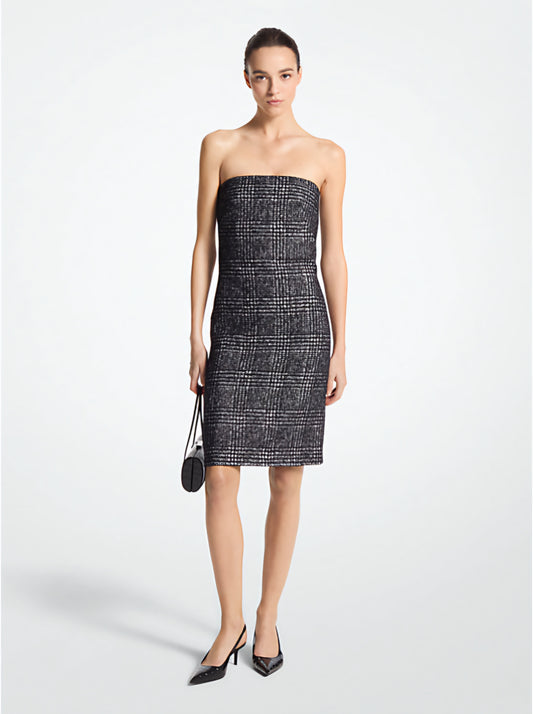 Michael Kors Glen Plaid Wool Blend Tweed Strapless Dress Size 6