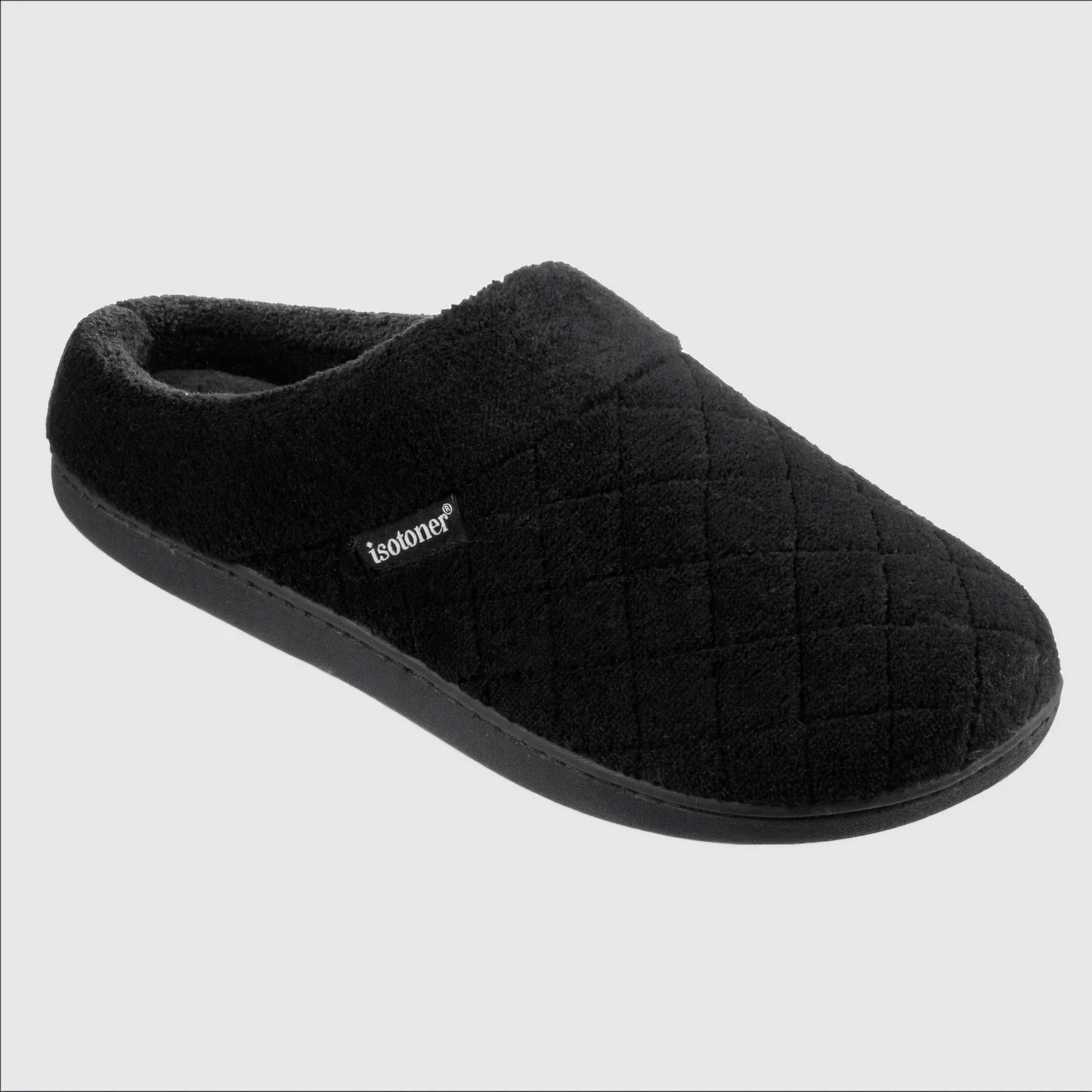 Isotoner Signature Women’s Quilted Hoodback Slippers Machine Washable – Black – Size L (8.5-9)