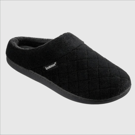 Isotoner Signature Women’s Quilted Hoodback Slippers Machine Washable – Black – Size L (8.5-9)