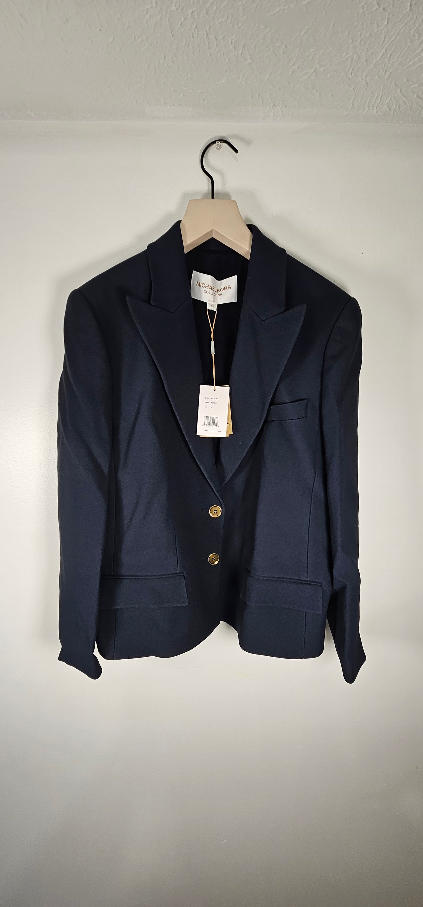 $2190 Michael Kors Women Crepe Sablé Cropped Boyfriend Jacket Dark Blue Size 14