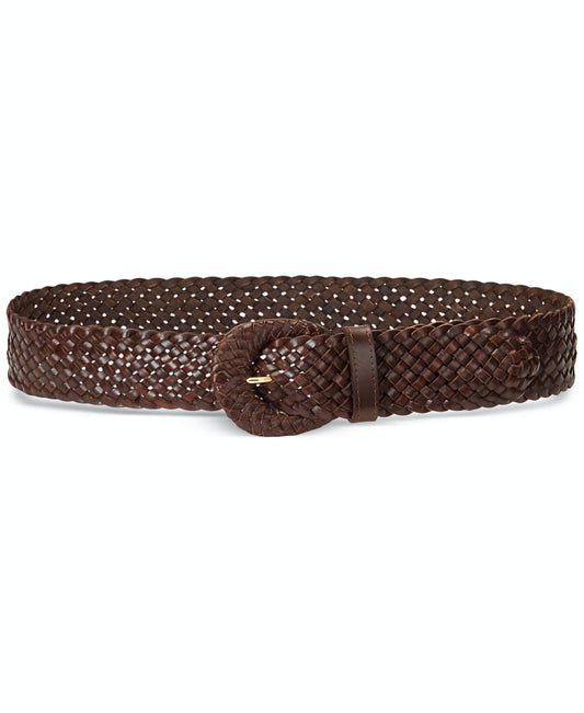 Ralph Lauren Women's Braided Leather Belt – Brown – Woven Round Buckle – Size XL