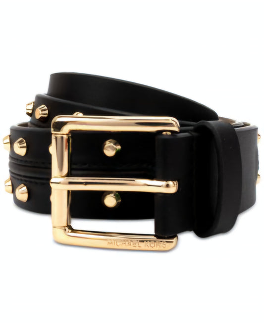 Michael Kors Women's Astor Studded Leather Belt – Black with Gold Studs – Size S – Genuine Leather