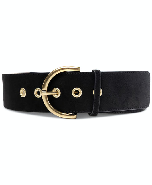 Style & Co Women's Faux-Suede Stretch Belt – Black, Gold Buckle, Size M/L