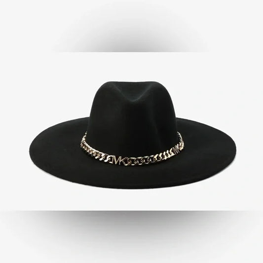 $148 Michael Kors Women's Felted Wool Fedora With Black Gold M/L