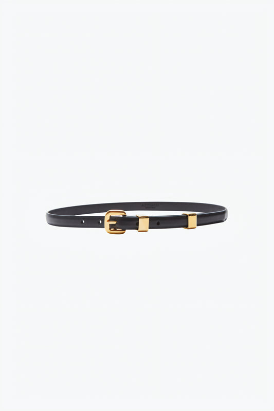 Altuzarra Women's Skinny Belt – Black Calf Leather with Gold Buckle – Sizes S & L – MSRP $295