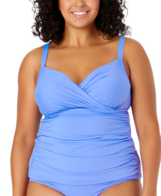 Anne Cole Plus Size Surplice-Neck Ruched Women Periwinkle Tankini Top 16W