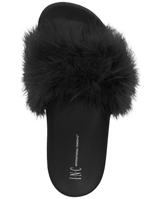 I.N.C International Concepts Women's Marabou Pool Slides - Black or White - S(5-6), XL(11-12)