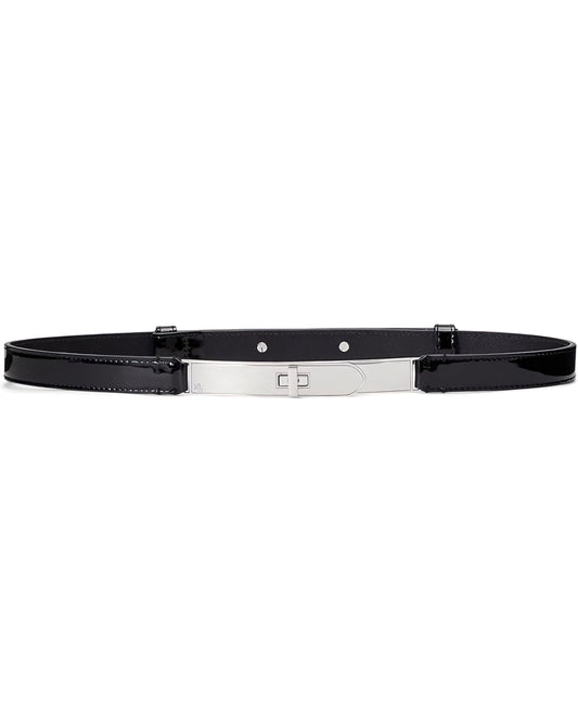 Ralph Lauren Women's Turn-Lock Skinny Leather Belt Black Size XL – 100% Cow Leather