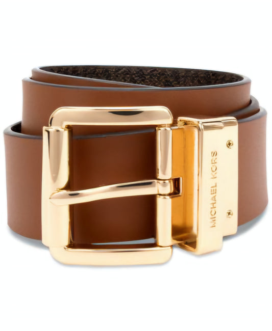 Michael Kors Women's Reversible Leather Belt - Brown/Signature MK, Size XL, Genuine Leather